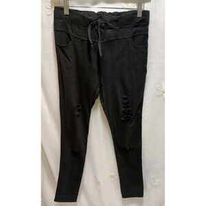 JUNIORS WOMEN XXL BLACK PANTS JEGGING DISTRESS RIPPED SOLID GRUNGE BOHO STRETCH